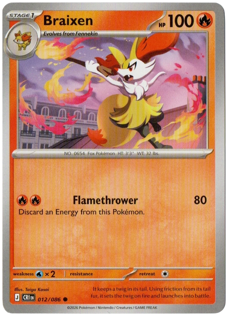 Braixen 012/086 from Chaos Rising — Non-Holo, seller photograph