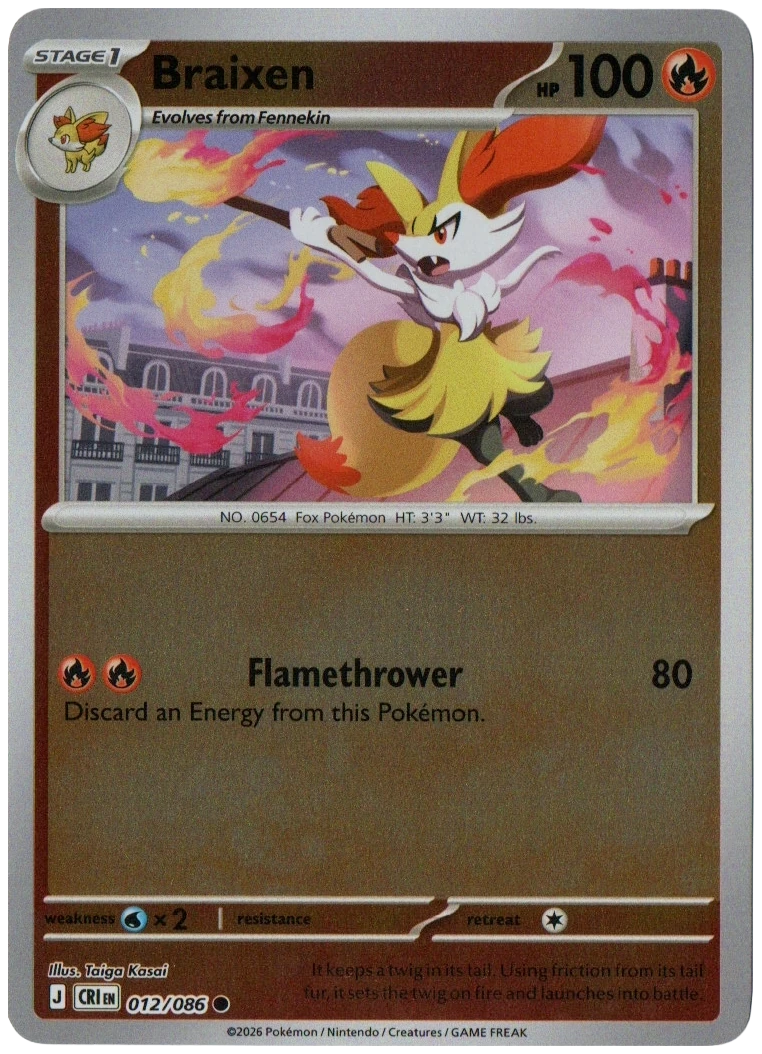 Braixen 012/086 from Chaos Rising — Reverse Holo, seller photograph