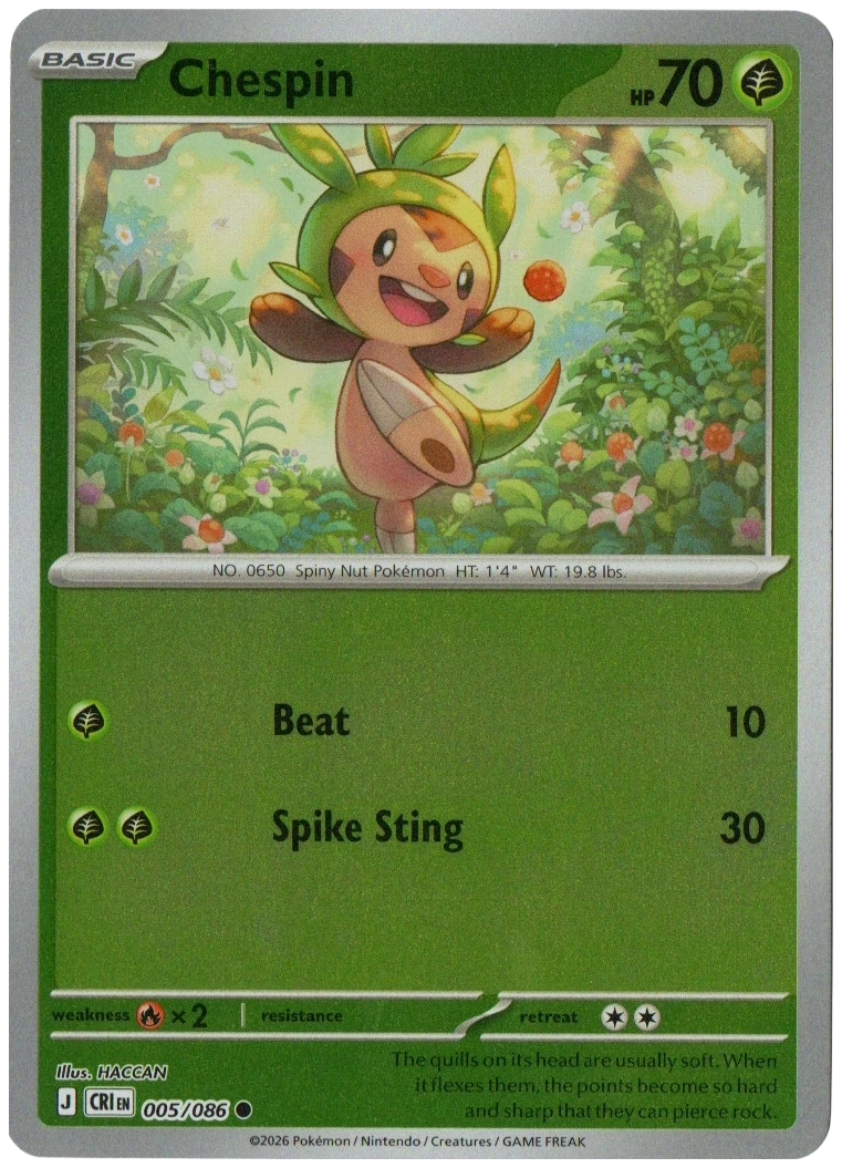 Chespin 005/086 from Chaos Rising — Reverse Holo, seller photograph