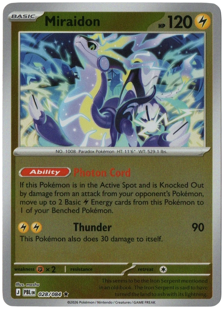 Miraidon 028/084 from Pitch Black — Reverse Holo, seller photograph