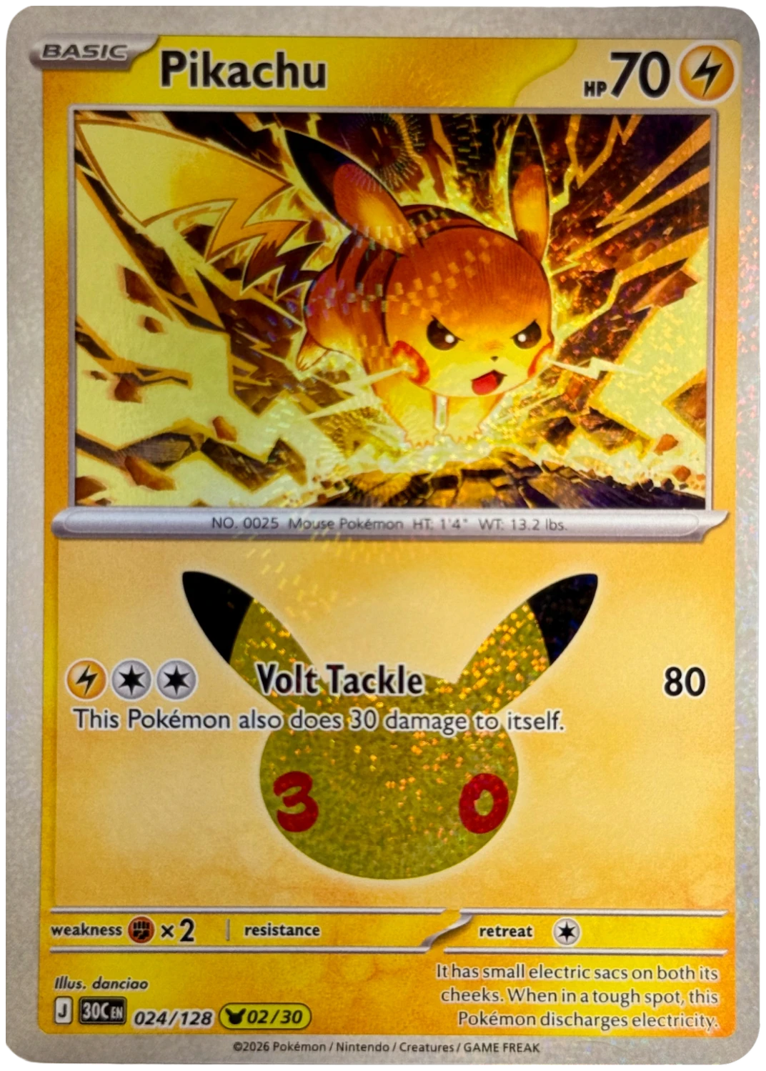 Pikachu 024/128 from 30th Celebration — Holo, seller photograph