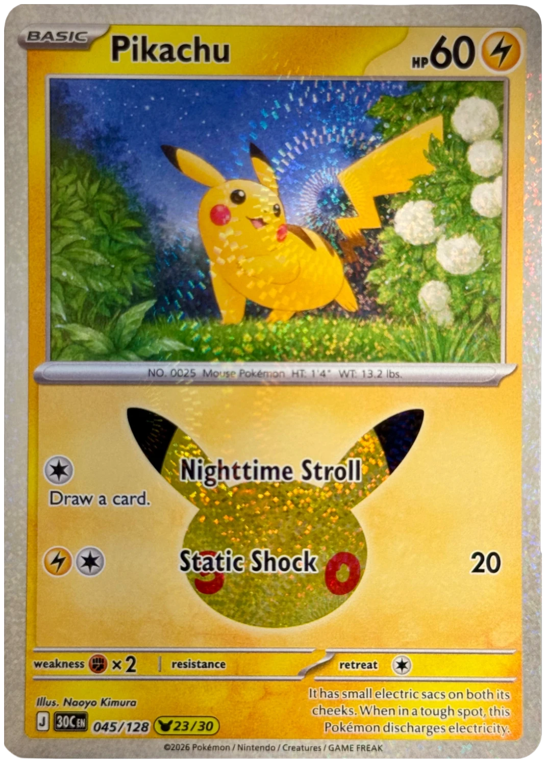 Pikachu 045/128 from 30th Celebration — Holo, seller photograph