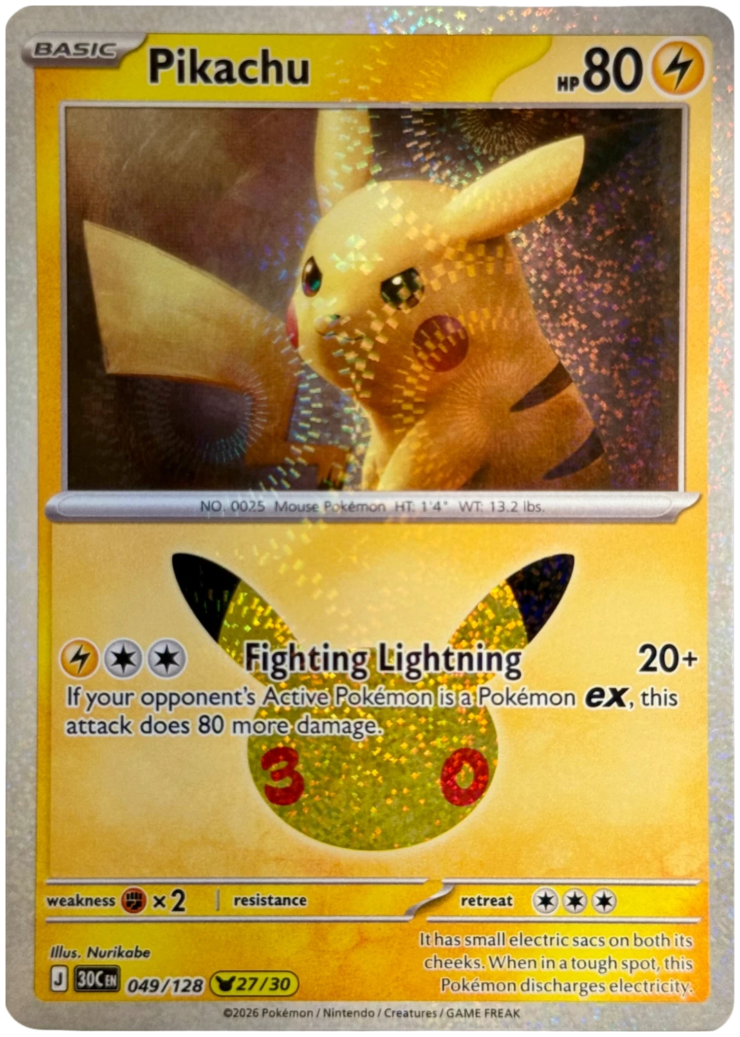 Pikachu 049/128 from 30th Celebration — Holo, seller photograph