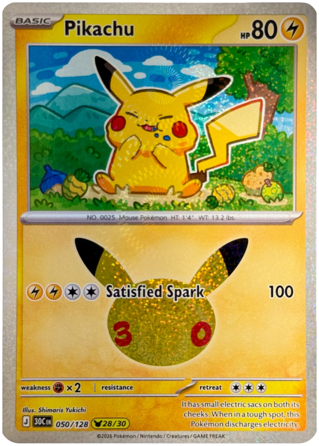 Pikachu 050/128 from 30th Celebration — Holo, seller photograph