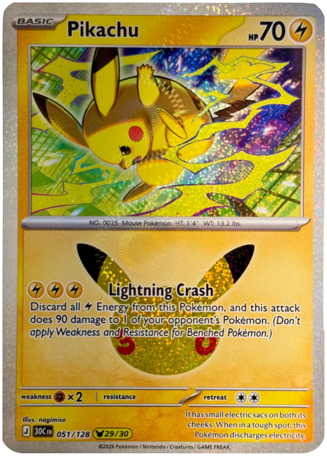 Pikachu 051/128 from 30th Celebration — Holo, seller photograph