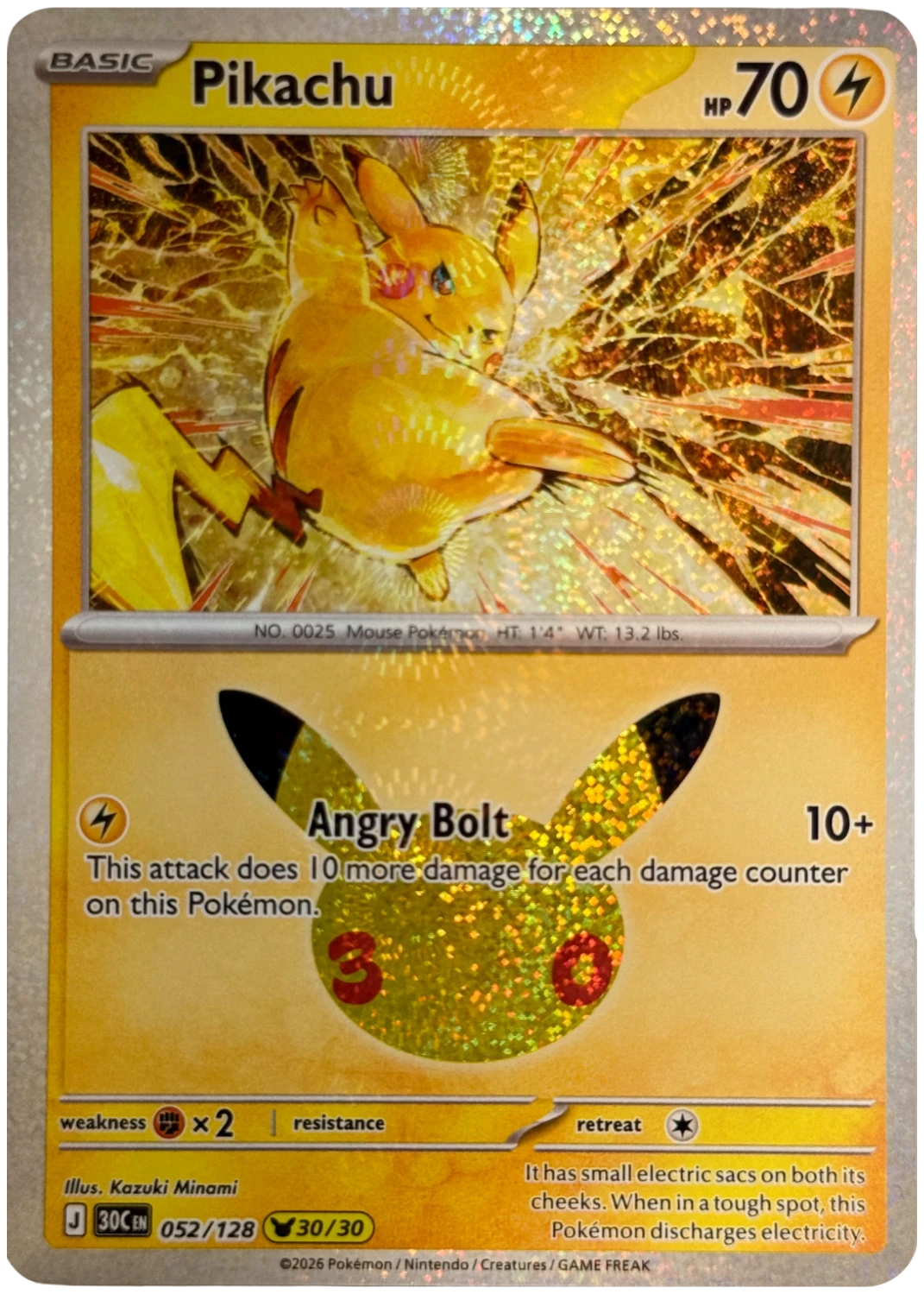 Pikachu 052/128 from 30th Celebration — Holo, seller photograph