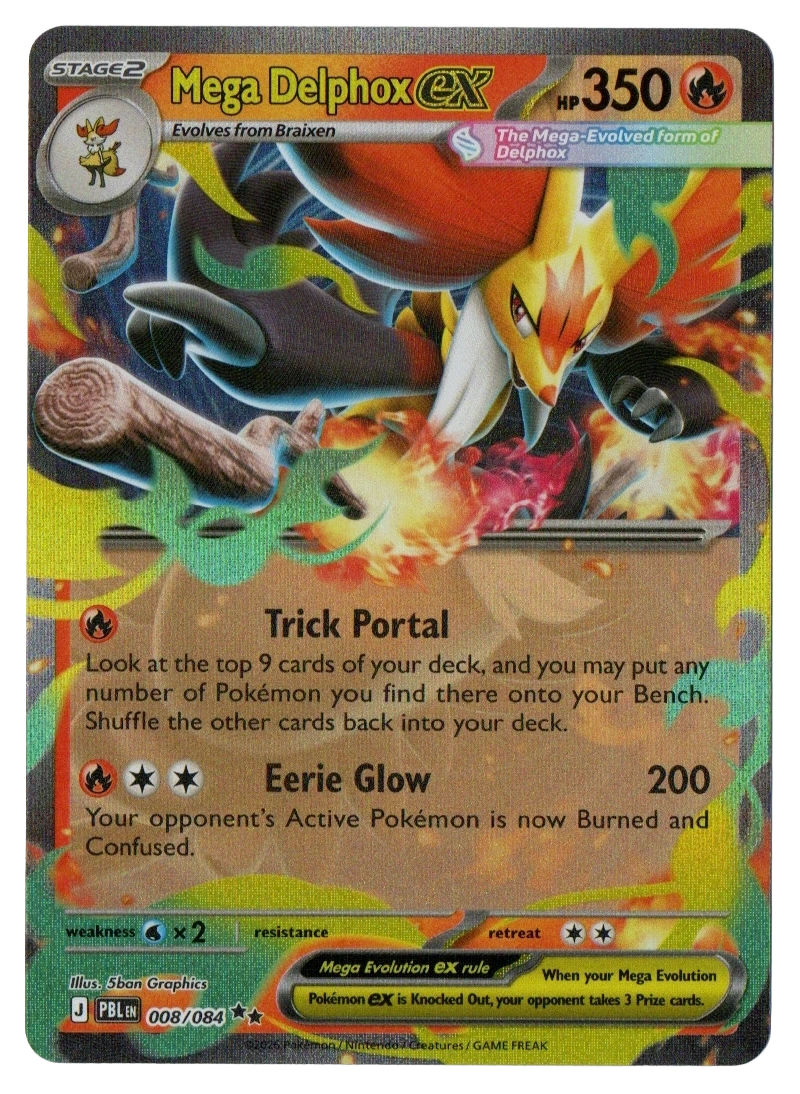 Mega Delphox ex 008/084 from Pitch Black — Holo, front photograph