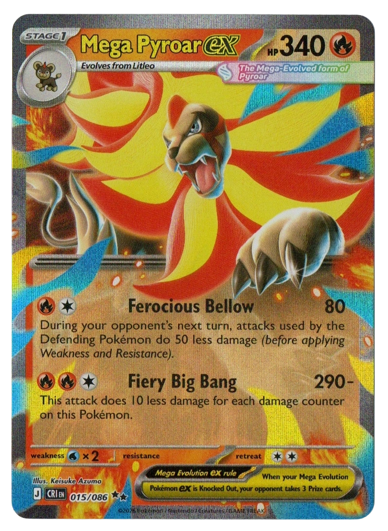 Mega Pyroar ex 015/086 from Chaos Rising — Holo, front photograph